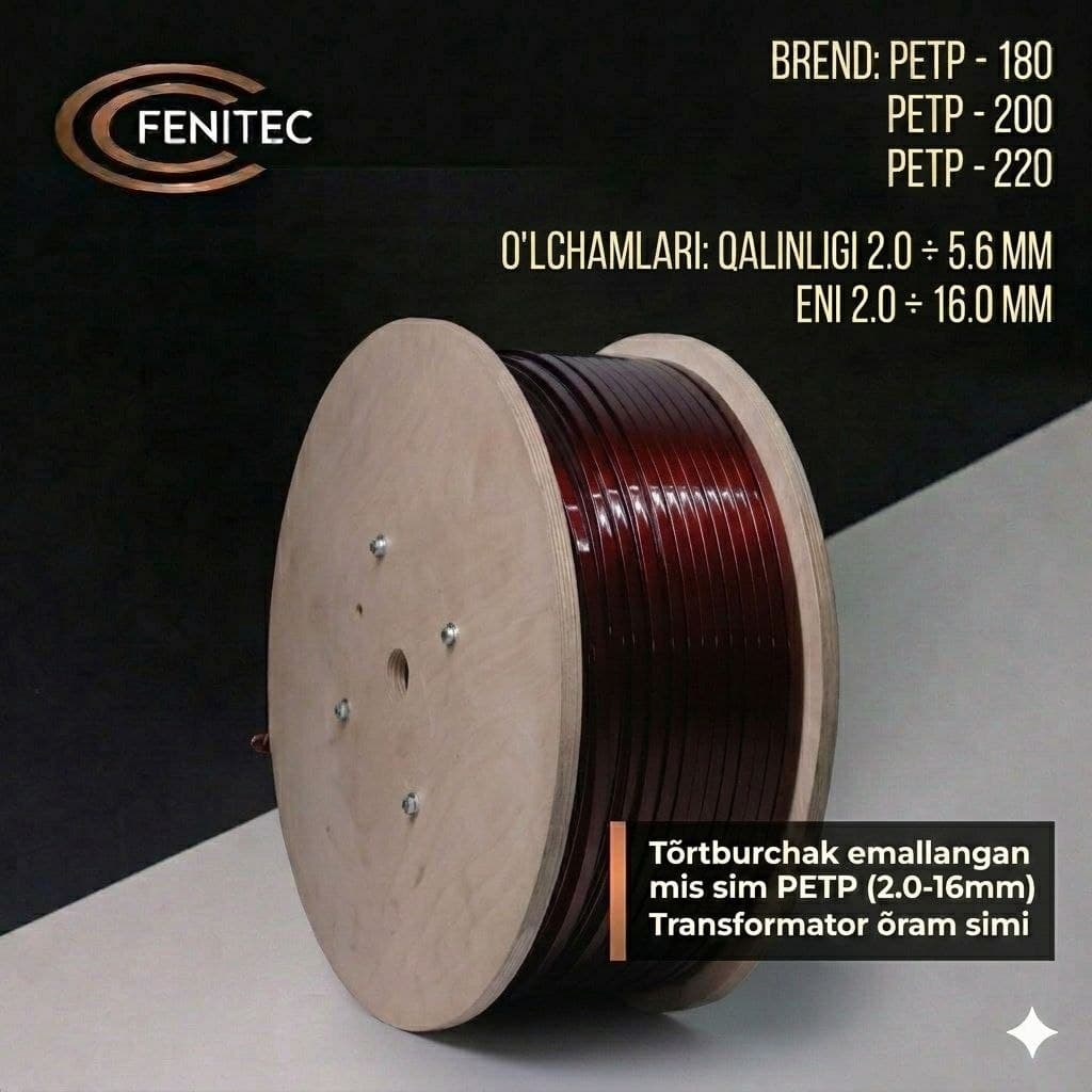 To‘rtburchak emallangan mis sim PETP (2.0–16 mm) narxi | Transformator simi